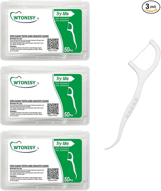 Unflavored Floss Picks, Thin Thread Eco Friendly Toothpick Stick Soft On Gum & Teeth, 150 Count Plastic Free Tooth Flosser for Adults & Kids,for Family, Hotel, Restaurant, car,Travel use