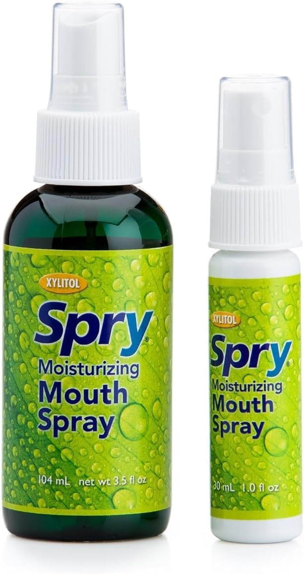 Spry Natural Xylitol Moisturizing Dry Mouth Spray, Stop Bad Breath, Increase Saliva Production, Non-GMO, Gluten-Free On The Go Oral Care with Spearmint Flavor, 4.5 fl.oz (Pack of 1)