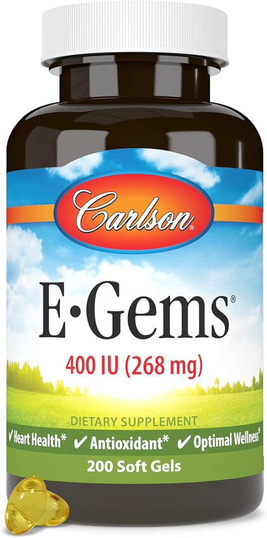 Carlson - E-Gems, 400 IU, Heart Health & Optimal Wellness, Antioxidant, 200 soft gels