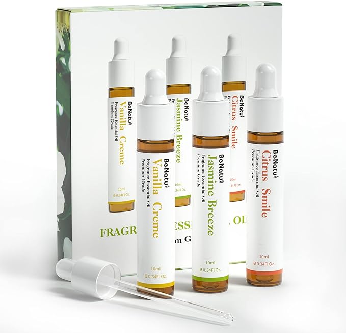 Benatu Fragrance Essential Oils Set for Diffuser (Vanilla, Citrus, Jasmine Scents), Premium Natural Home Perfume Gift for Aromatherapy, Candle, Soap Making, Bath, Room, Car 3 Packs