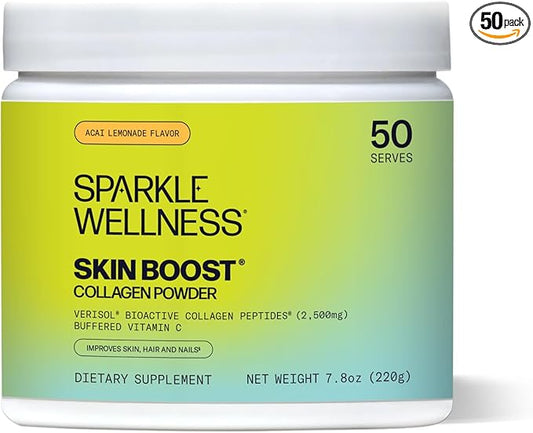 Sparkle Wellness VERISOL Bioactive Hydrolyzed Collagen Peptides & Vitamin C | Collagen Powder Supplement for Hair, Skin, and Nail Health | Skin Boost (Acai Lemonade) [50-Serves]