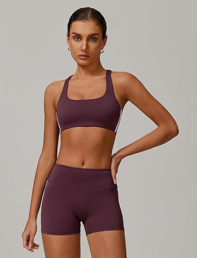 Workout Sets for Women 2 Piece Contrast Panel Sports Bra Tummy Control Butt lifting Shorts Jogger Outfits ﻿