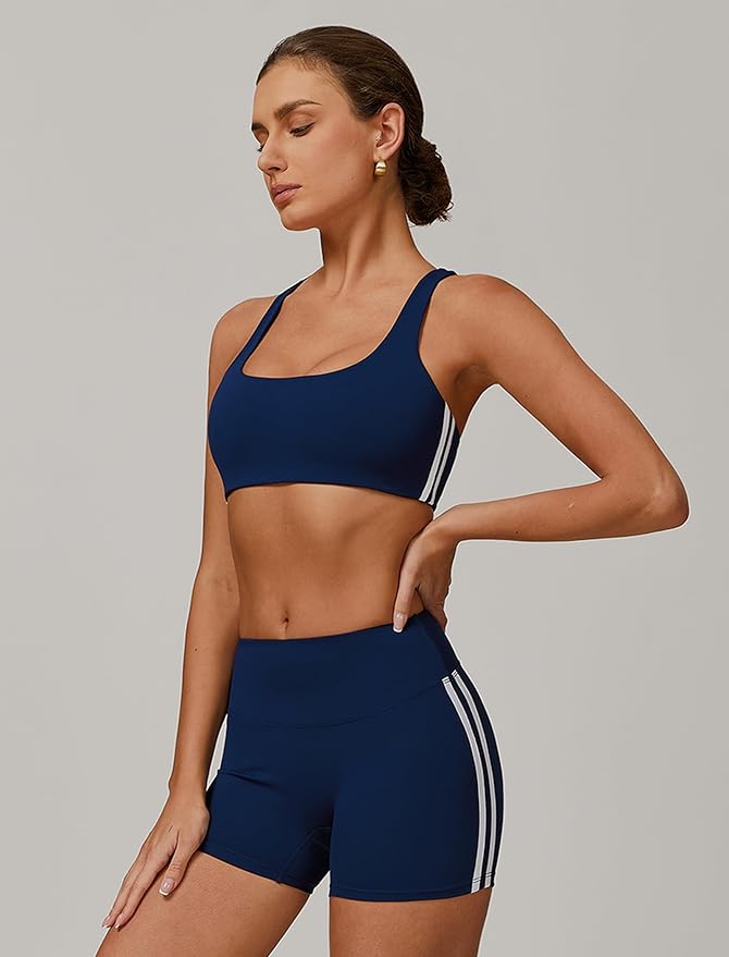 Workout Sets for Women 2 Piece Contrast Panel Sports Bra Tummy Control Butt lifting Shorts Jogger Outfits ﻿