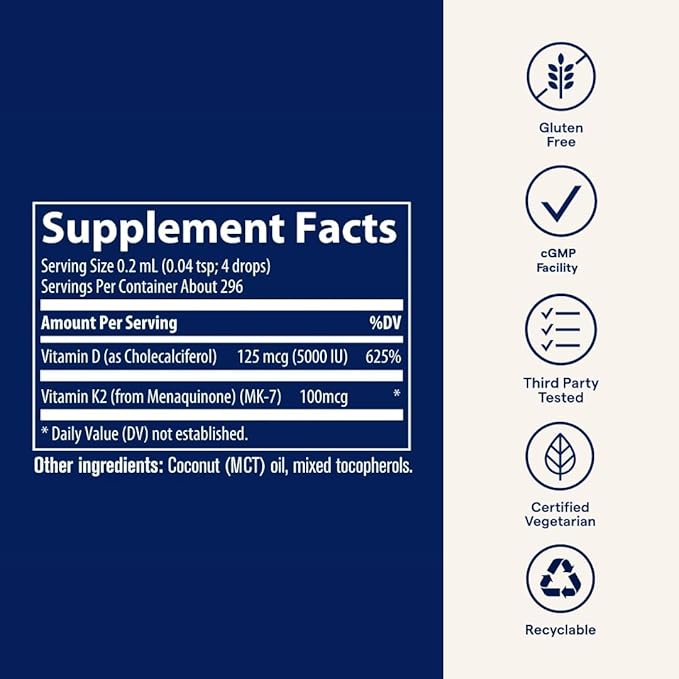 Trace Minerals Ionic D3 Plus K2 - with Vitamins D & K2 - Aids Bone Strength & Heart Health - Immune System Support Liquid - 2 fl oz (296 Servings)