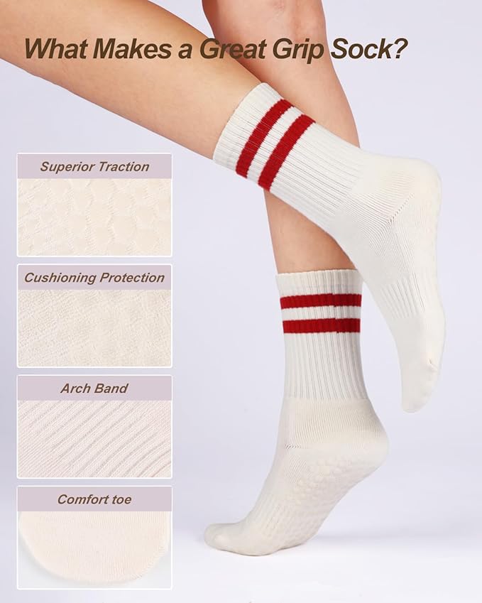 3/4 Pairs Cushioned Pilates Socks for Women, Non Slip Elegant Grip Socks with Silicone,Ideal for Yoga,Hospital & Home
