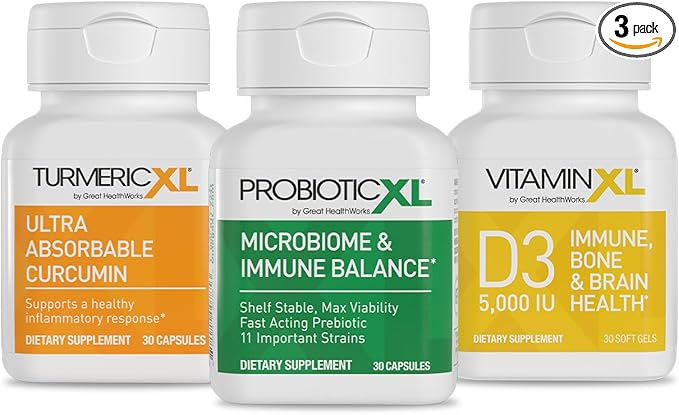 TrioXL - 3 Powerful Supplements That Promote a Strong Immune System, Includes TumericXL, VitaminXL D3 & ProbioticXL, Gluten-Free Immune Booster, 3-30 Count