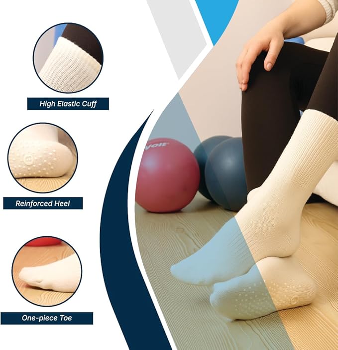 BELINO Pilates Socks for Women with Non Slip Grippers – Crew Socks for Yoga, Barre, Gym, Workout, Hospital 4 Pairs