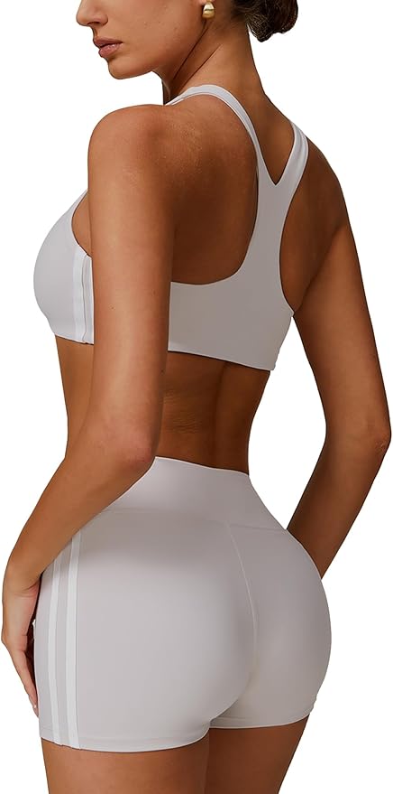 Workout Sets for Women 2 Piece Contrast Panel Sports Bra Tummy Control Butt lifting Shorts Jogger Outfits ﻿