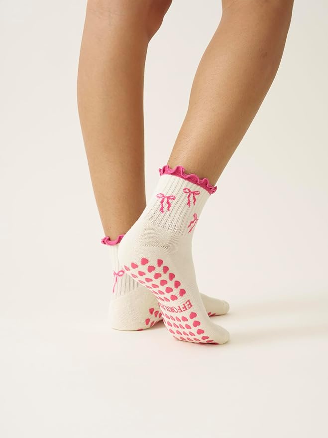 Shapes Studio Crew Half Calf Grip Socks, Cutest Fruits Pilates Socks, Ruffle socks, Non-Slip, Barre Yoga Fitness