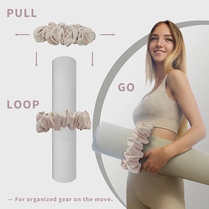 Yoga Mat Scrunchie – Stylish Yoga Mat Strap – Stretch-Fit for All Standard Mats – Lightweight, Travel-Friendly(Mat Excl.)