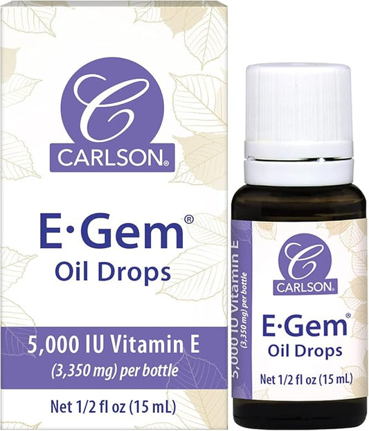 Carlson - E-Gem Oil Drops, 5000 IU Vitamin E, Moisturizes & Nourishes Skin, Skin & Bath Oil, 0.5 Fl Oz (Pack of 1)