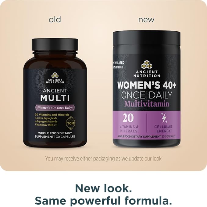 Ancient Nutrition Multivitamin for Women, Ancient Multi Women's 40+ Once Daily Vitamin Supplement, Vitamin B, Vitamin C and Vitamin K2, Folate and Iron Supplement, Supports Bone Health, 30ct