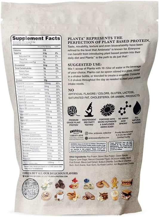 Ambrosia Planta - Premium Plant-Based Protein | Vegan & Keto Friendly | Gourmet Flavors with No Bloating or Stomach Upset | Gluten & Soy Free | No Added Sugar | 25 Servings | Melted Chocolate
