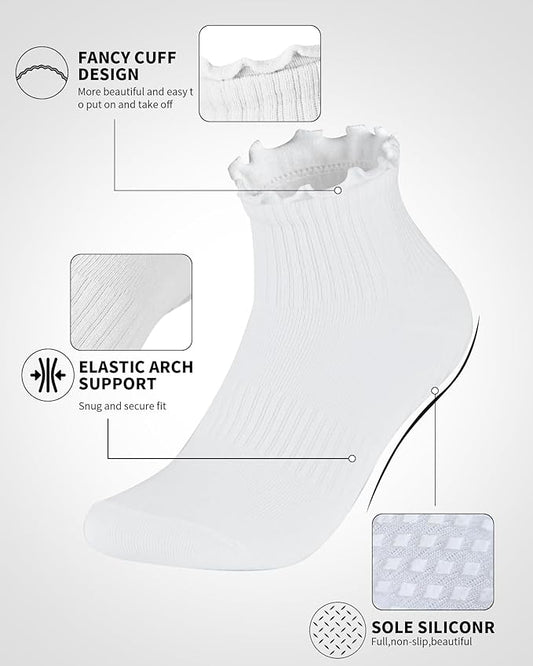 Non Slip Grip Yoga Socks for Women Breathable Cute Ruffle Ankle Socks for Yoga, Pilates, Barre Workouts