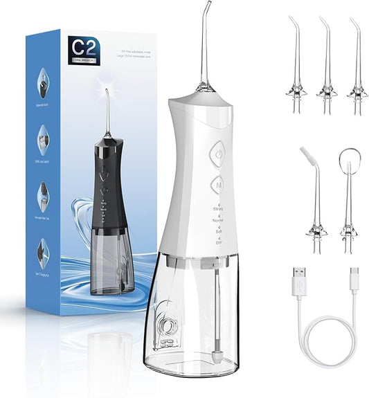 Water Dental Flosser Cordless for Teeth, 350ML Water Dental Flosser Teeth Pick 4 Modes Portable Oral Irrigator with 4 Jet Tips Rechargeable Flossers Oral Irrigator IPX7 Waterproof for Home Travel