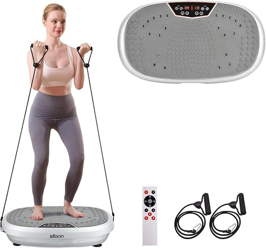 EILISON FitMaxx 3D XL Vibration Plate Exercise Machine - Whole Body Workout Vibration Platform w/Loop Bands - Lymphatic Drainage Machine for Weight Loss, Shaping, Wellness, Recovery