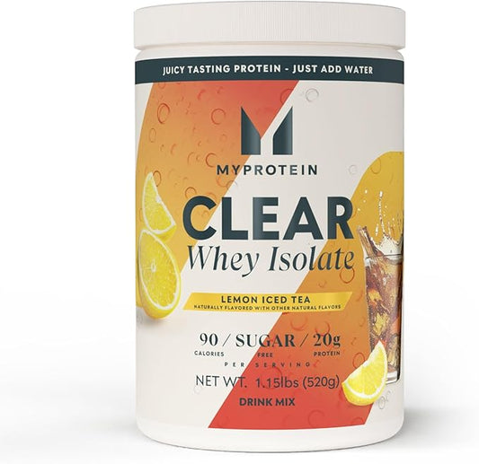 Myprotein Clear Whey Isolate Protein Powder, 1.1 Lb (20 Servings) Lemon Ice Tea, 20g Protein per Serving, Naturally Flavored Drink Mix, Daily Protein Intake for Superior Performance