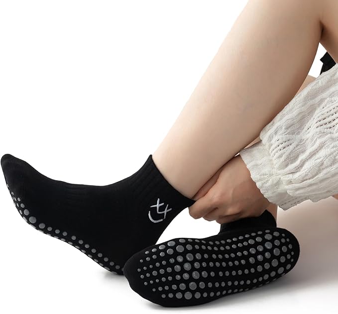 3/6 Pairs Cute Pilates Socks with Grips,Yoga Socks Barre Sock Non Slip Embroidery for Barre Ballet Workout
