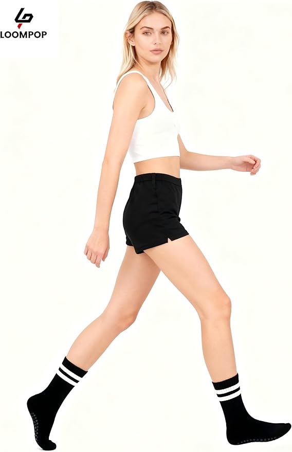 3/4 Pairs Cushioned Pilates Socks for Women, Non Slip Elegant Grip Socks with Silicone,Ideal for Yoga,Hospital & Home