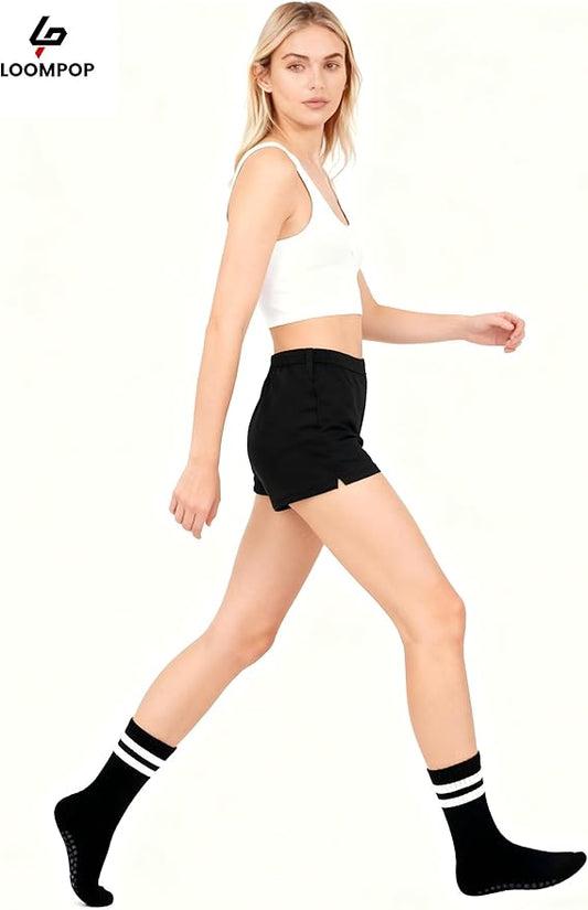 3/4 Pairs Cushioned Pilates Socks for Women, Non Slip Elegant Grip Socks with Silicone,Ideal for Yoga,Hospital & Home