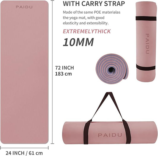 Yoga Mat Non Slip Anti-tear,extra thick-2/5 inch（10MM）High Resiliency Professional POE Yoga Mats for Women Men Kids,72"x24"inch,Workout, Yoga, Pilates and Floor Exercise, with Carrier Strap