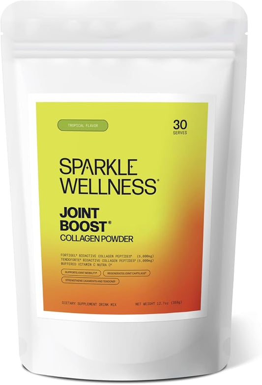 Sparkle Wellness FORTIGEL & TENDOFORTE Collagen Peptides | Collagen Powder with Calcium Ascorbate Vitamin C to Support Joint Mobility, Tendon & Ligament Health | Joint Boost (Tropical) [30-Serves]