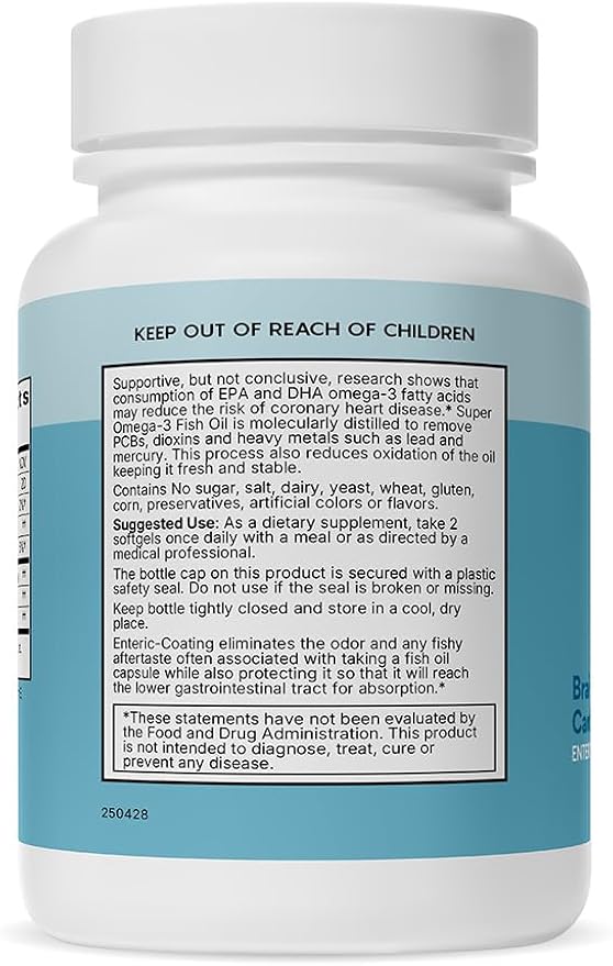 Natural Wellness Super Omega-3 Fish Oil – 600mg EPA & 400mg DHA – High Potency Omega 3 Fish Oil Supplement for Heart, Brain, Joint & Immune Health – Purified, Enteric-Coated Softgels, 60 Count