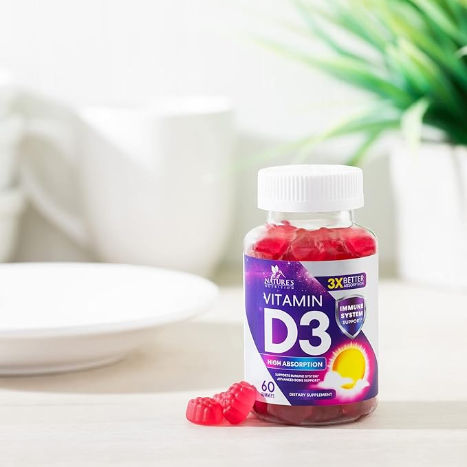 Vitamin D3 Gummy 5000 IU (125 mcg) - Dietary Vitamins D Supplement for Women & Men - Bone, Teeth, Muscle & Immune Health Support, High Potency VIT D3 Nature's Non-GMO & Gluten Free - 60 Gummies