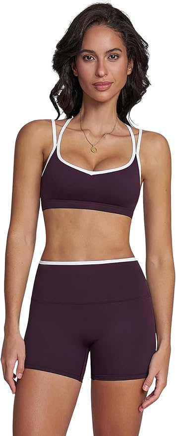 Workout Sets for Women 2 Piece Contrast Panel Sports Bra Tummy Control Butt lifting Shorts Jogger Outfits ﻿