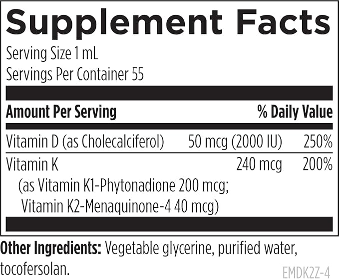 Designs for Health Emulsi-D3 Synergy 2000 IU Vitamin D Liquid with Vitamin K - Emulsified Liquid D3 K2 Drops for Immune System Support & Bone Health - Gluten-Free + Non-GMO (55 Servings / 1.8oz)
