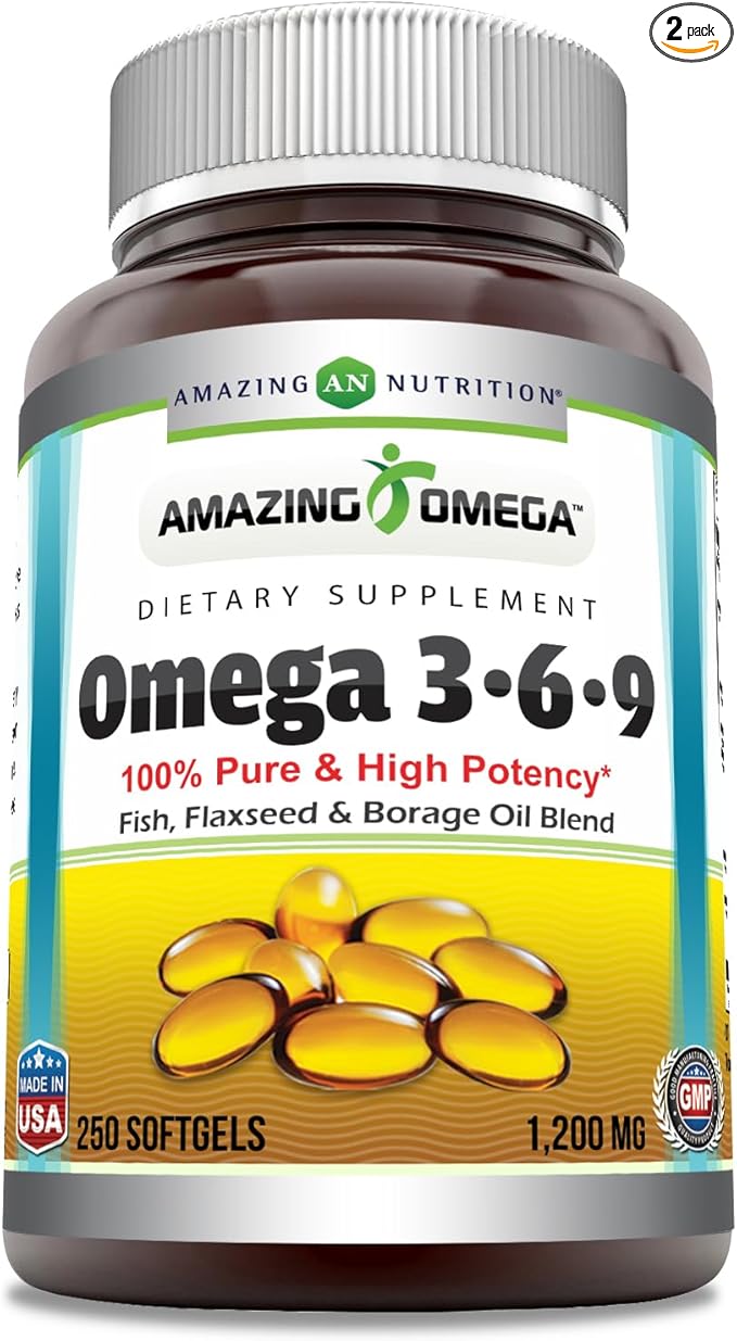 Amazing Omega 3.6.9 Supplement | 1200 Mg Per Serving | 250 Softgels | Unflavored | Non-GMO | Gluten-Free | Made in USA