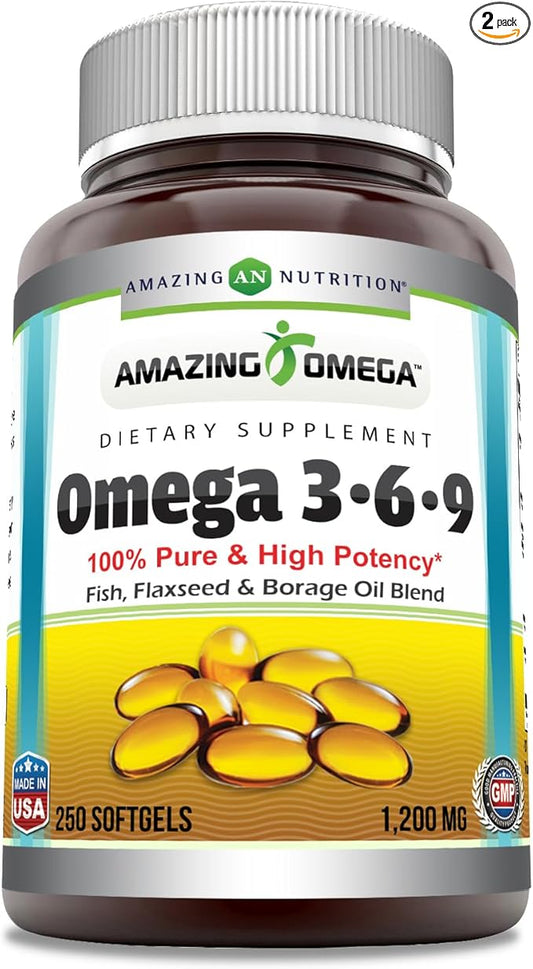Amazing Omega 3.6.9 Supplement | 1200 Mg Per Serving | 250 Softgels | Unflavored | Non-GMO | Gluten-Free | Made in USA