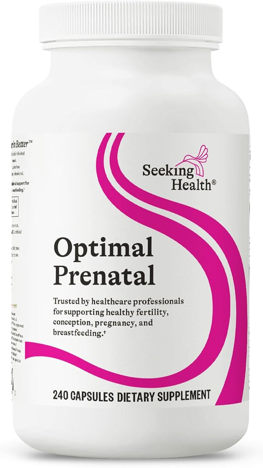 Seeking Health Optimal Prenatal, Women’s Vitamin with B12, Methylfolate, Choline, Methylation Support, Nutrients to Support Fertility, Pregnancy & Breastfeeding, Vegetarian Capsules (240 Capsules)