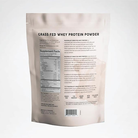 Paleovalley 100% Grassfed Whey Protein Powder with Colostrum, 13g Protein, Chocolate, Muscle Building, Immune Support, Gut Health