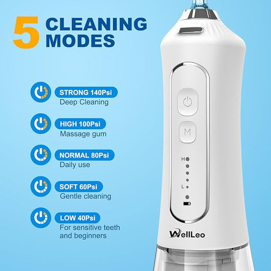 Water Flosser for Teeth, 300ML Cordless Oral Irrigator Rechargeable Dental Flosser Picks with 5 Modes 5 Jet Tips,IPX7 Waterproof Teeth Cleaner for Braces Gum Care, Home Travel Use