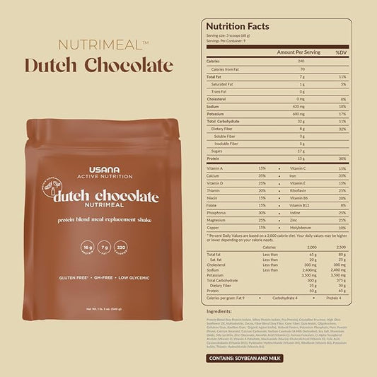 USANA Meal Replacement Shake - Dutch Chocolate - 540 Grams - 9 Servings
