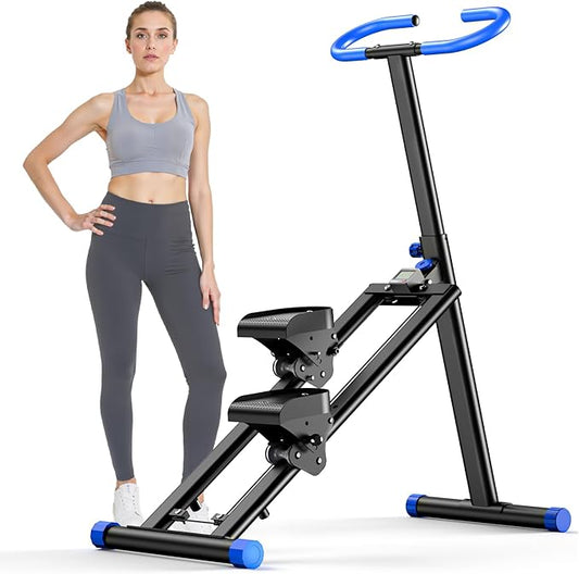 OWLSKY Squat Rowing Machine for Home Workout, Foldable Squat Assist & Row Trainer with LCD Monitor, 3 Resistance Bands, Adjustable Seat, Heavy Duty 350 lbs, Full-Body Fitness Equipment