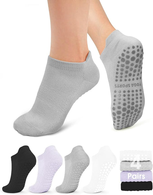 YeuG 4/6 Pairs Pilates Socks for Women - Non Slip Grip Socks for Yoga, Barre, Hospital, Barefoot
