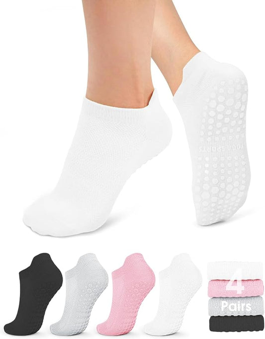 YeuG 4/6 Pairs Pilates Socks for Women - Non Slip Grip Socks for Yoga, Barre, Hospital, Barefoot