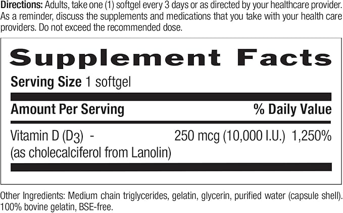Country Life Vitamin D3 10,000 IU – High Potency, Non-Fish Source | Bone, Immune & Colon Health Support | 60 Softgels | Certified Gluten-Free, Clean Formula with MCT Oil for Better Absorption