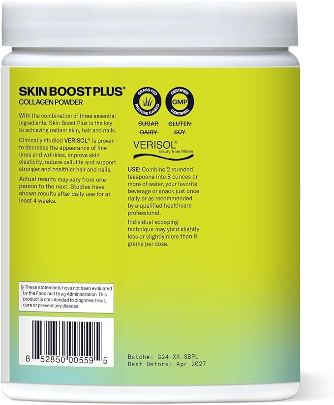 Sparkle Wellness VERISOL Bioactive Hydrolyzed Collagen Peptides | Collagen Powder with Vitamin C & Hyaluronic Acid for Hair, Skin, and Nail Health | Skin Boost Plus (Acai Lemonade) [50-Serves]