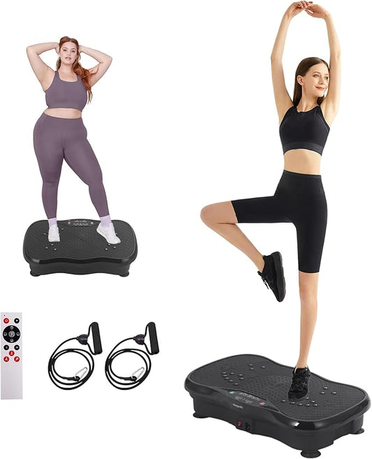 Whole Body Vibration Plate Exercise Machine – Power Vibrating Plate for Lymphatic Drainage Weight Loss, Shake Plate Exercise Platform with Touch Screen & Resistance Bands, Equipment for Women Men