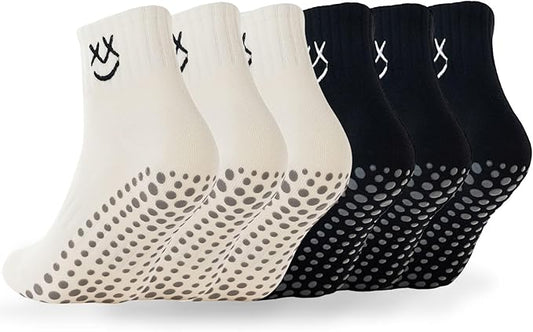 3/6 Pairs Cute Pilates Socks with Grips,Yoga Socks Barre Sock Non Slip Embroidery for Barre Ballet Workout