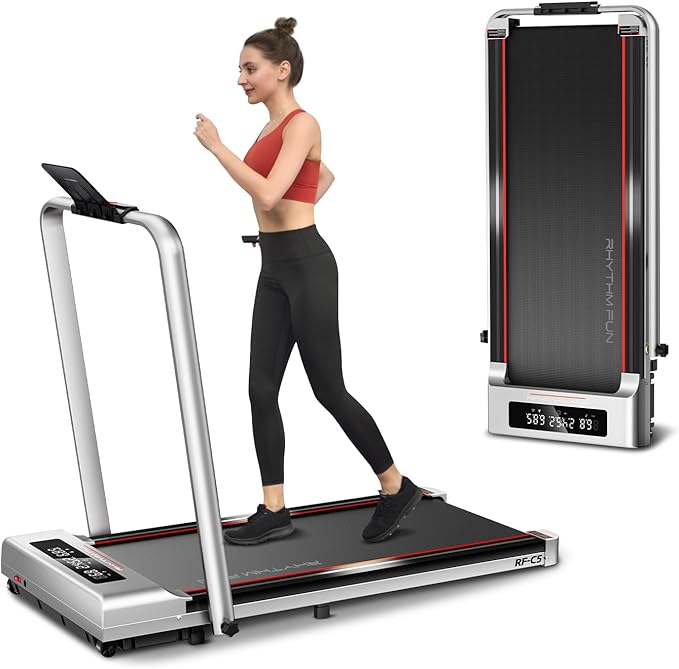 RHYTHM FUN Treadmill with Incline, Walking Pad with Handle Bar,300lbs Walking Pad with APP, Portable Folding Walking Treadmills for Home/Office with Low Noise
