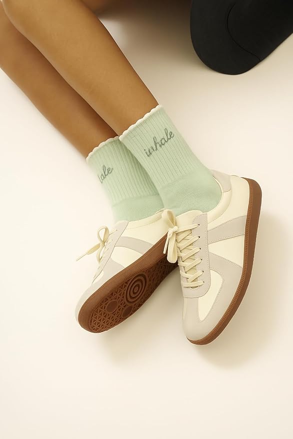 Shapes Studio Crew Half Calf Grip Socks, Cutest Fruits Pilates Socks, Ruffle socks, Non-Slip, Barre Yoga Fitness