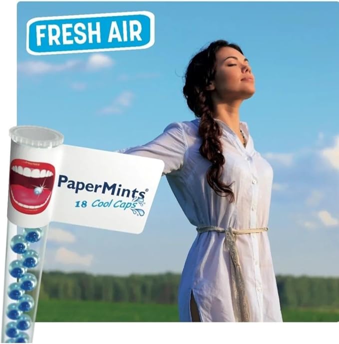 PaperMints CoolCaps Instant Fresh Breath Mints Sugar-Free Breath Freshener, Chronic bad breath treatment for adults, Dry Mouth product. Variety pack - 10 Tubes of 18 capsules