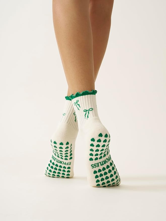 Shapes Studio Crew Half Calf Grip Socks, Cutest Fruits Pilates Socks, Ruffle socks, Non-Slip, Barre Yoga Fitness