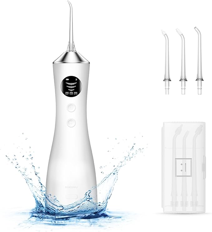 Water Dental Flosser for Teeth, Portable Cordless Water Flosser with 300ML Rechargeable with Type-C, IPX7 Waterproof Water Flossers for Adults with 3 Intensity Modes and 3 Flossing Tips