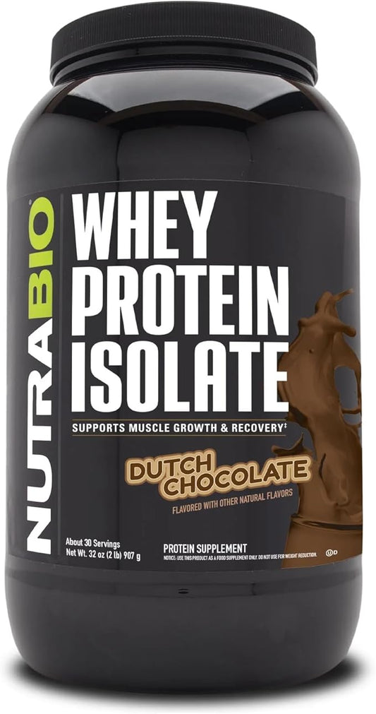 NutraBio 100% Whey Protein Isolate Protein Powder, 25g Protein with Complete Amino Acid Profile, Non-GMO, Soy & Gluten Free, Low Carb, Low Calorie Whey Protein Powder, Dutch Chocolate, 2 Lbs