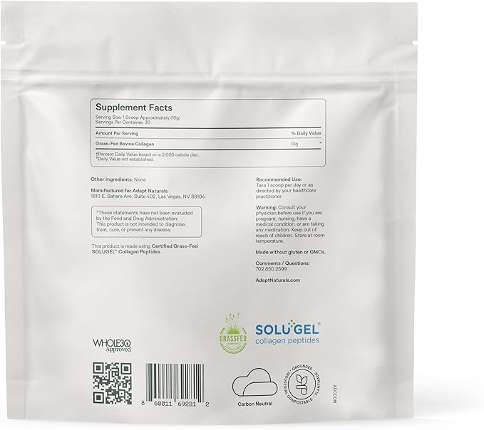 Adapt Naturals by Chris KRESSER Bio-Avail Collagen+, Grass Fed Collagen Peptides, Optimized for Superior Absorption, Naturally-Sourced Bio-Avail Collagen Supplements for Women and Men, 30 Day Supply